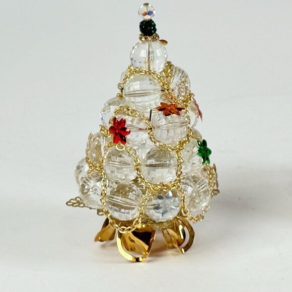 Crystal Glass 2 Christmas Trees With Gold Accents & Floral Details Elegant Holid - Picture 2 of 9